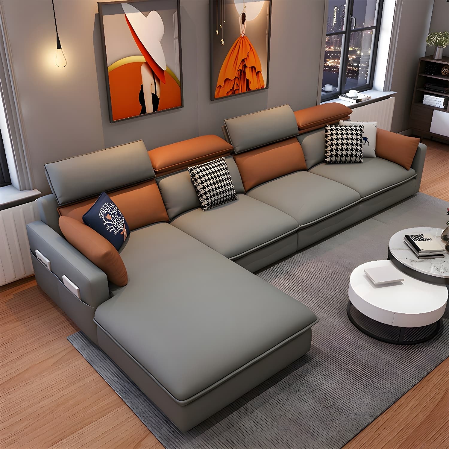Modern Wood Frame L-Shape Sectional Sofa Chaise with Tech Cloth Upholstery - image 13