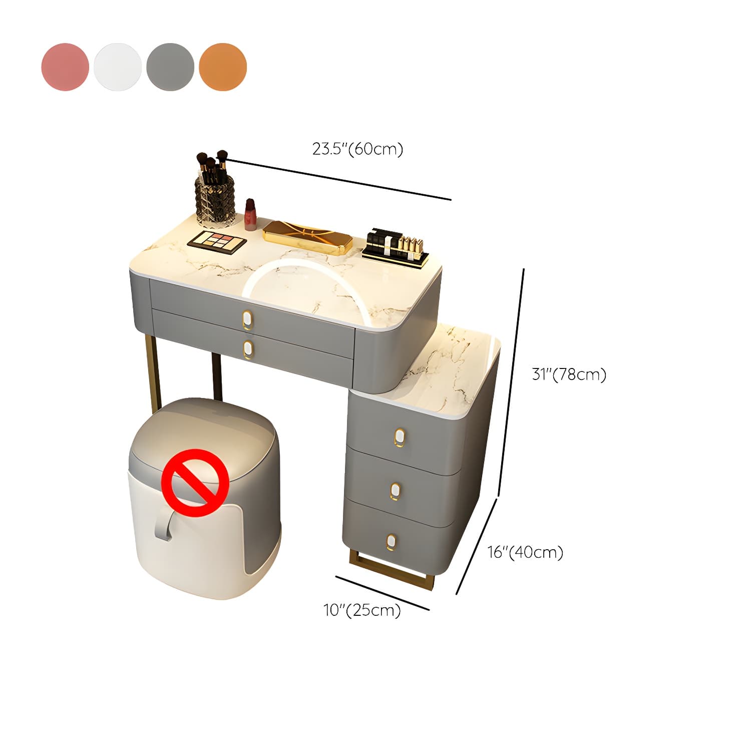 Stone Top Vanity with Storage Drawers Makeup Vanity Desk with Stool and Mirror - image 24