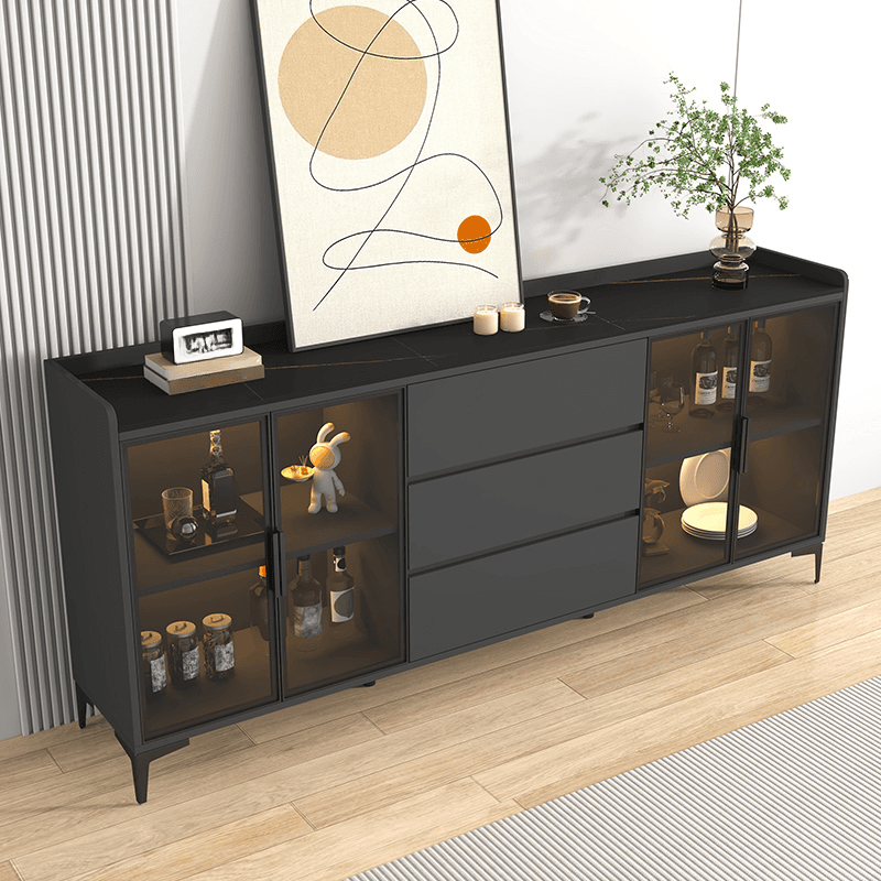 Ground Buffet Table/Server with Stone Countertop, Glass Doors, and Flexible Shelf Storage Compartment - image 5