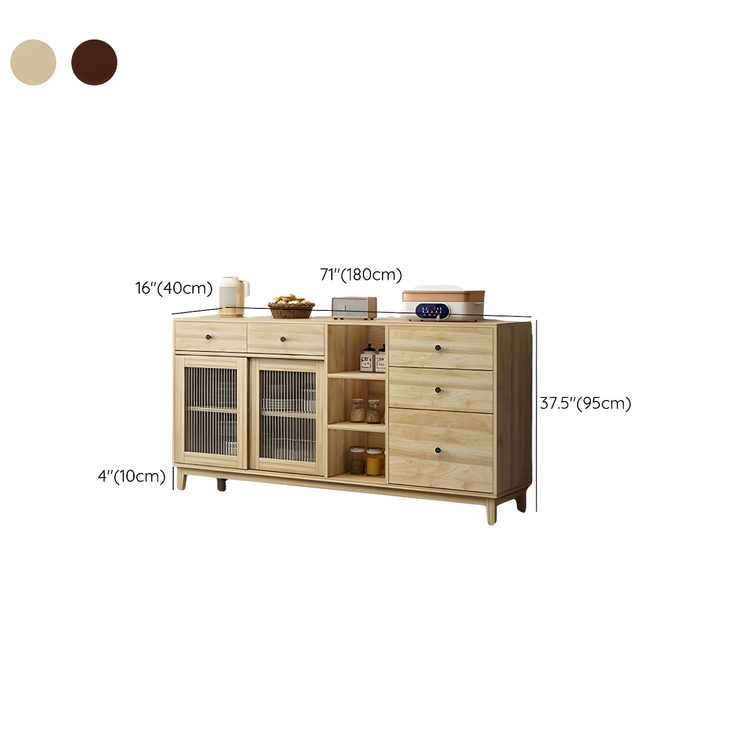Contemporary Wood Buffet with Glass Doors and 3 Storage Drawers - image 16