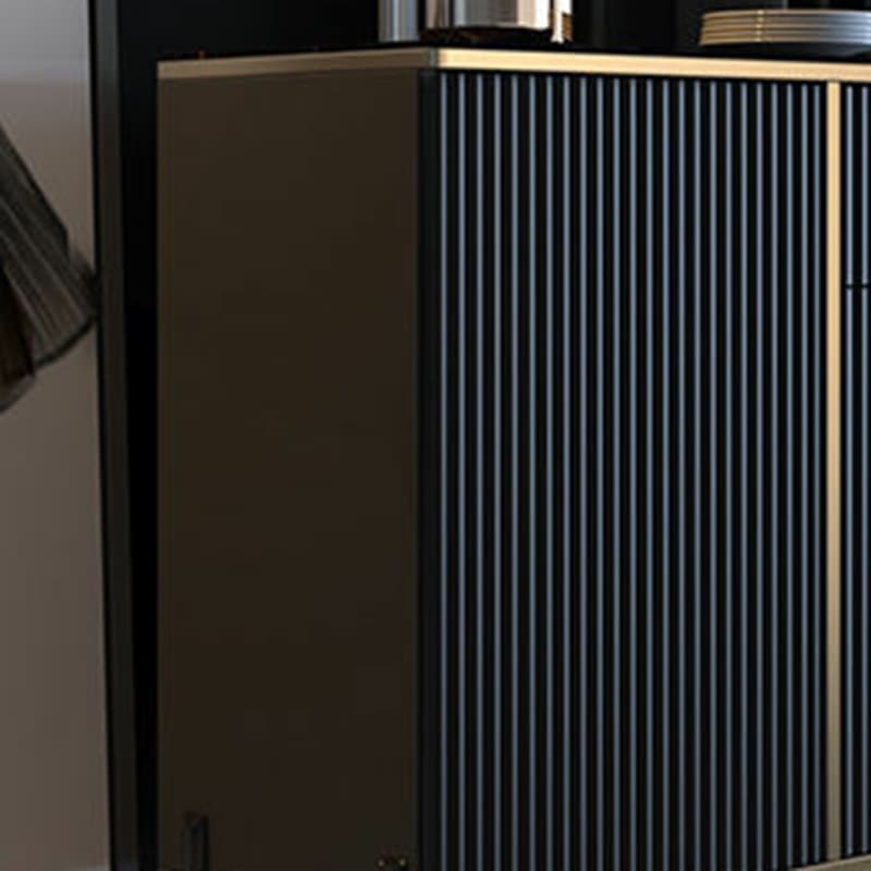 Black Floor Freestanding Sideboard in Wood with Glass Countertop and Kitchen Appliance Storage for Living Room in a Trendy Style - image 8