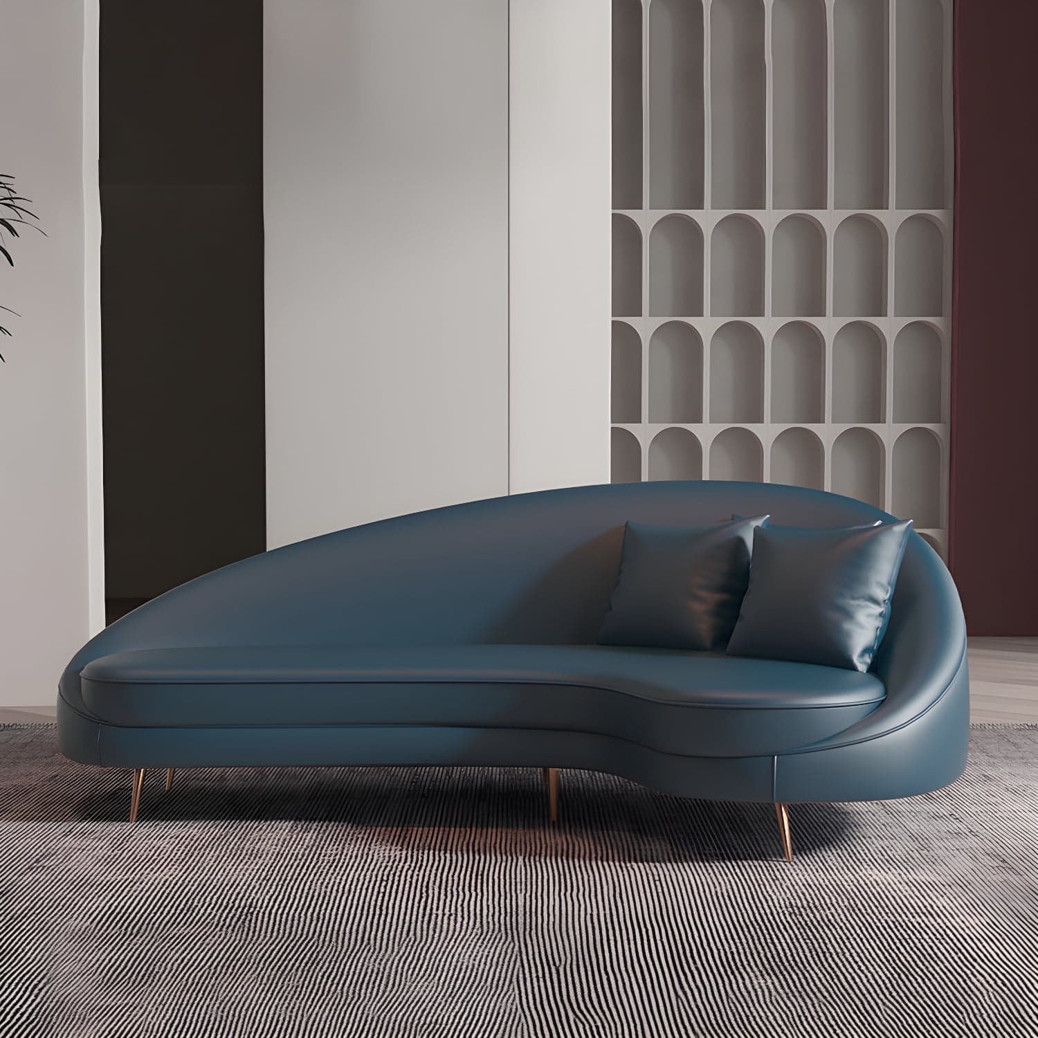 Faux Leather Curved Sofa Contemporary Sloped Arm Sofa for Living Room - image 3