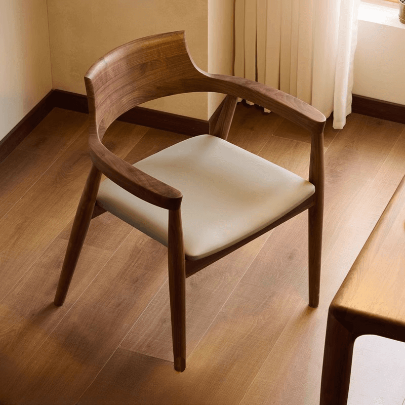 Scandinavian Timber Outlined Leatherette/Linen Firm Arm Chair with Exposed Back and Armrest - image 3