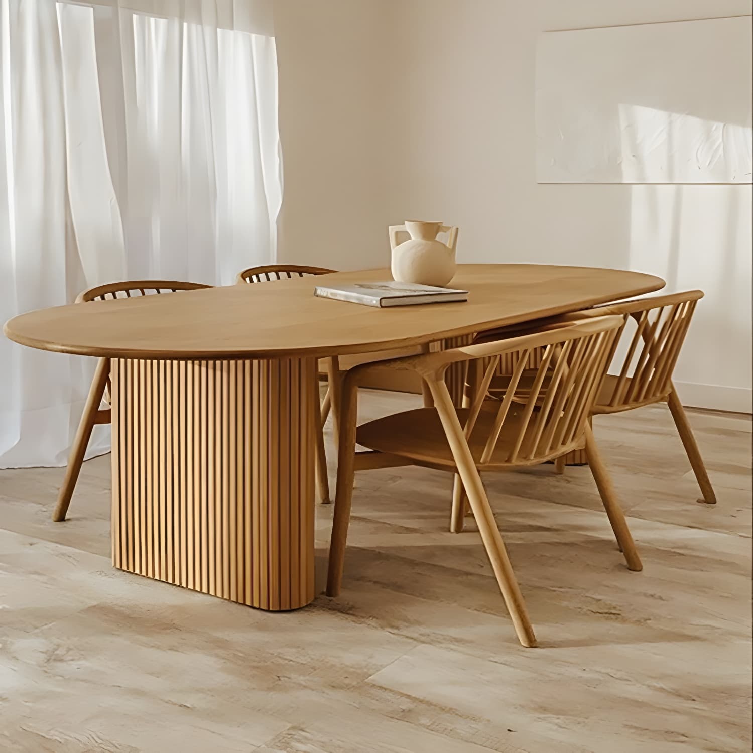 Modern Solid Wood Dining Table Oval Table with Double Pedestal - image 4