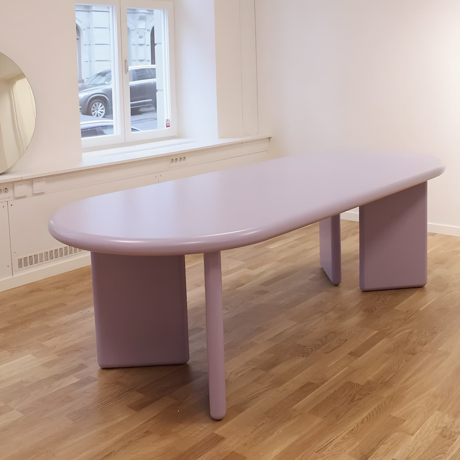 Modern Style Dining Table Oval Solid Wood Dining Table with Double Pedestal Base - image 3