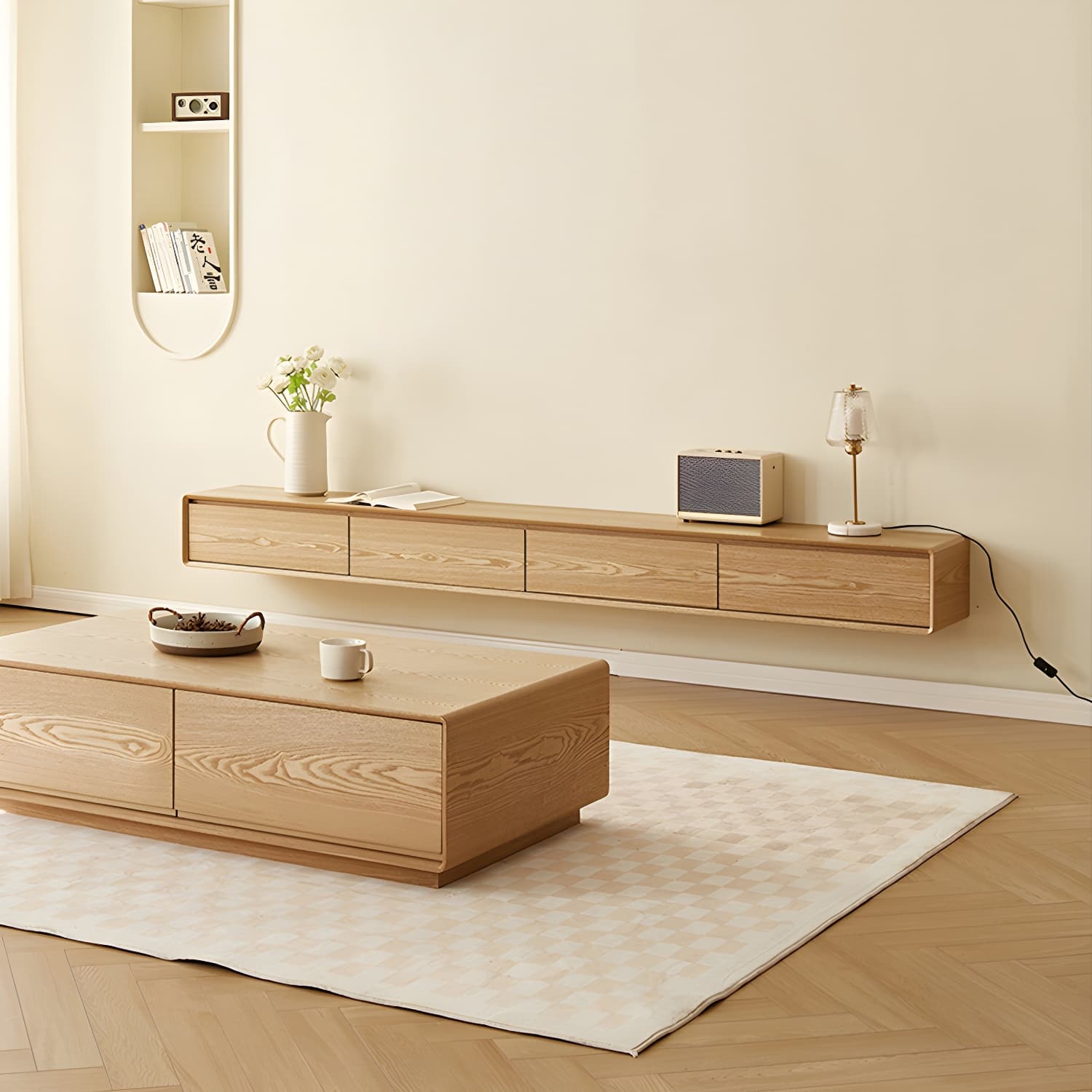 Contemporary Wood Media Console TV Stand with Drawer and Door - image 23