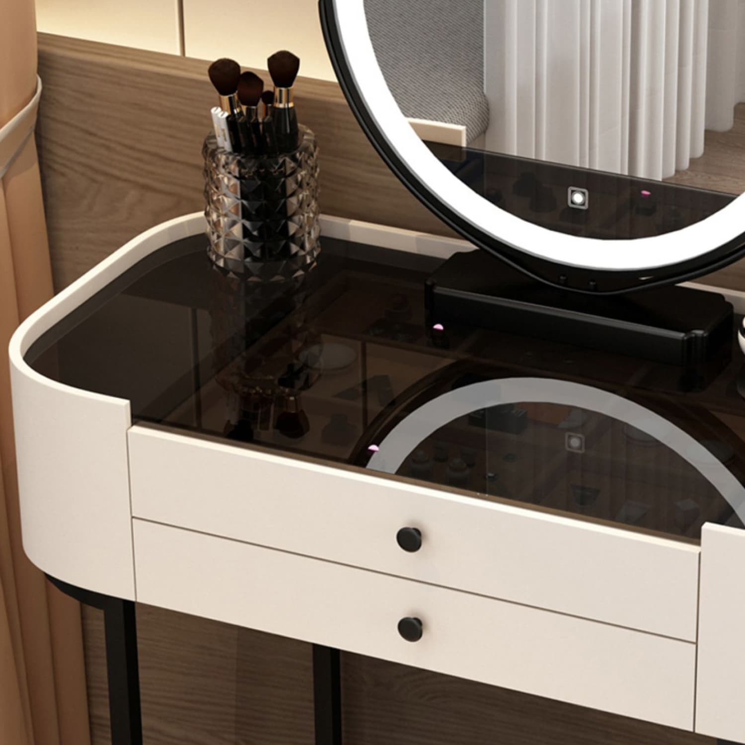 Modern 2 - Drawer Vanity Makeup Dressing Table Glass Top Vanity Set with Mirror and Stool - image 7