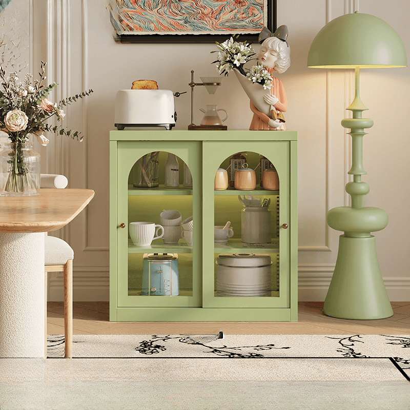 Simple Narrow Iron Countertop Sideboard with Cupboard, Glass Doors, and Changeable Shelf - image 3