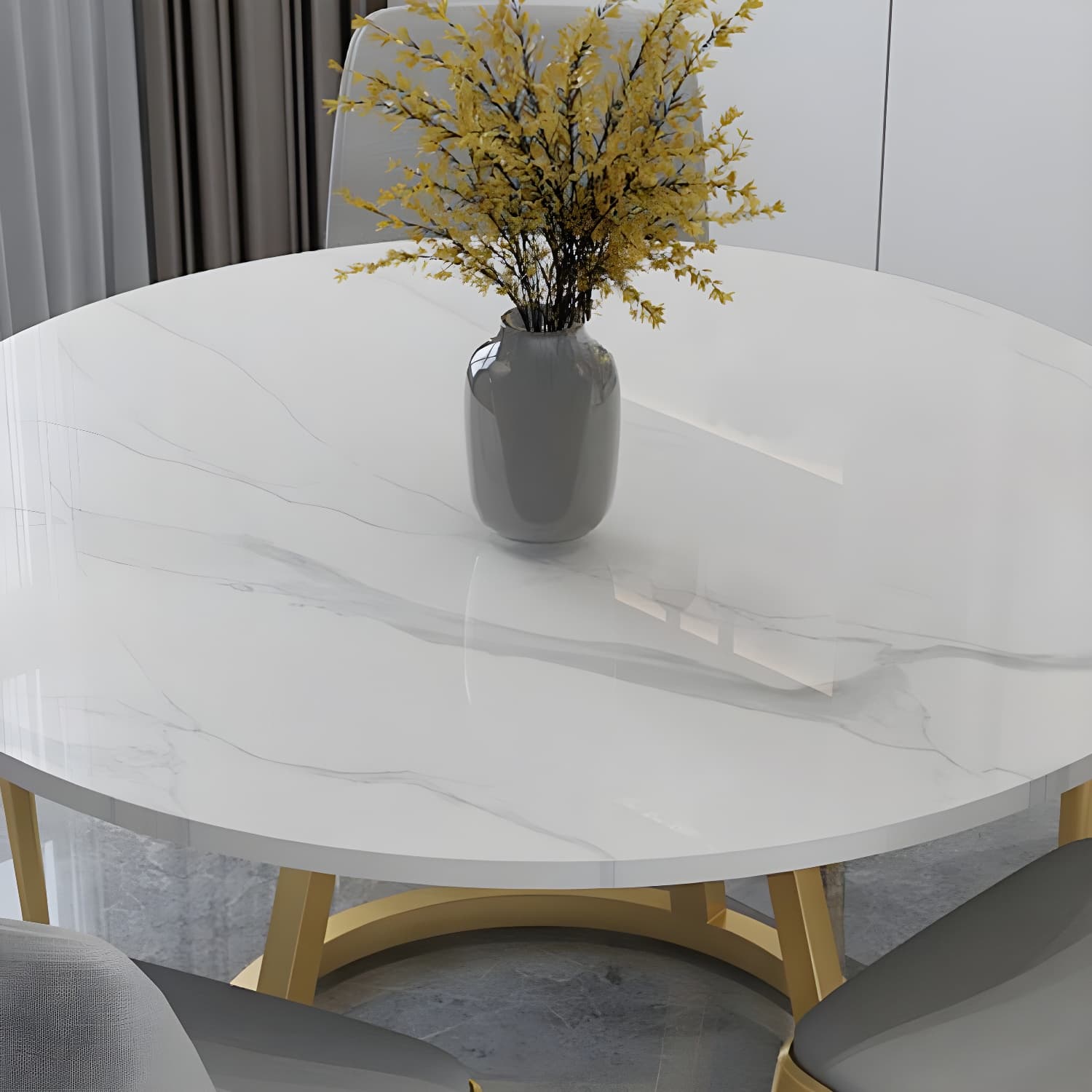Round Marble Top Dining Table in White Traditional Luxury Dining Table - image 7