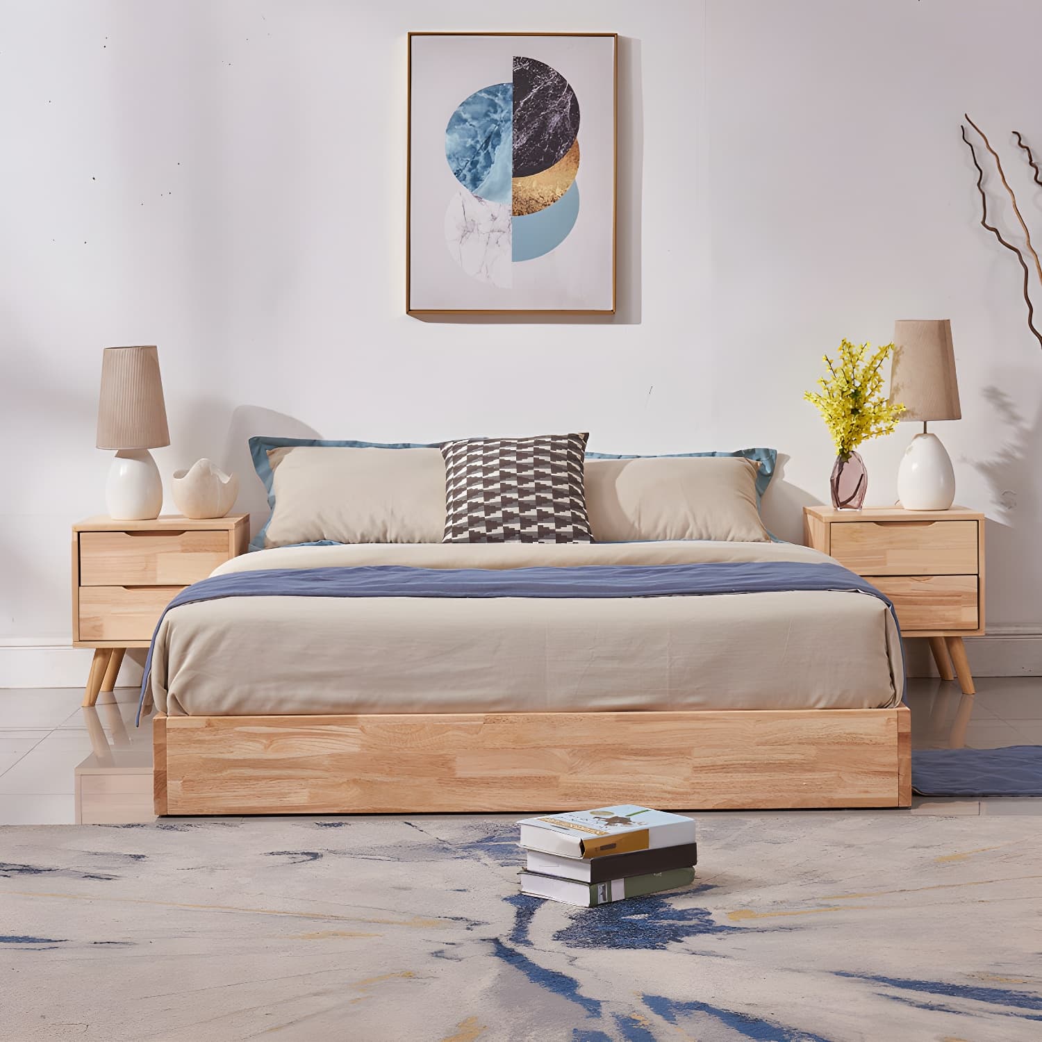 Natural Wood Platform Bed Frame Nordic 7.87-In High Wire-Grid Bed Frame - image 3