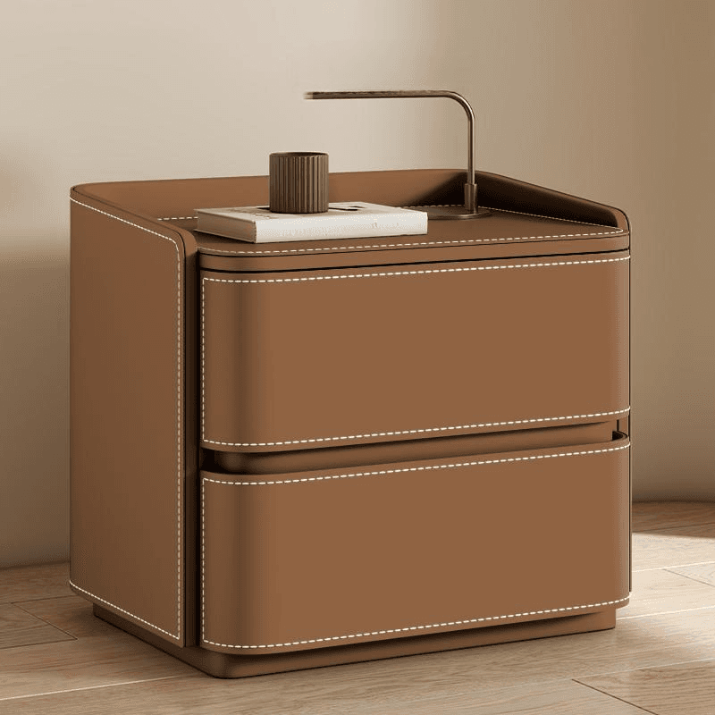 Modish Nightstand With Drawer Organization Featuring 2 Drawers and Pleather Countertop - image 6