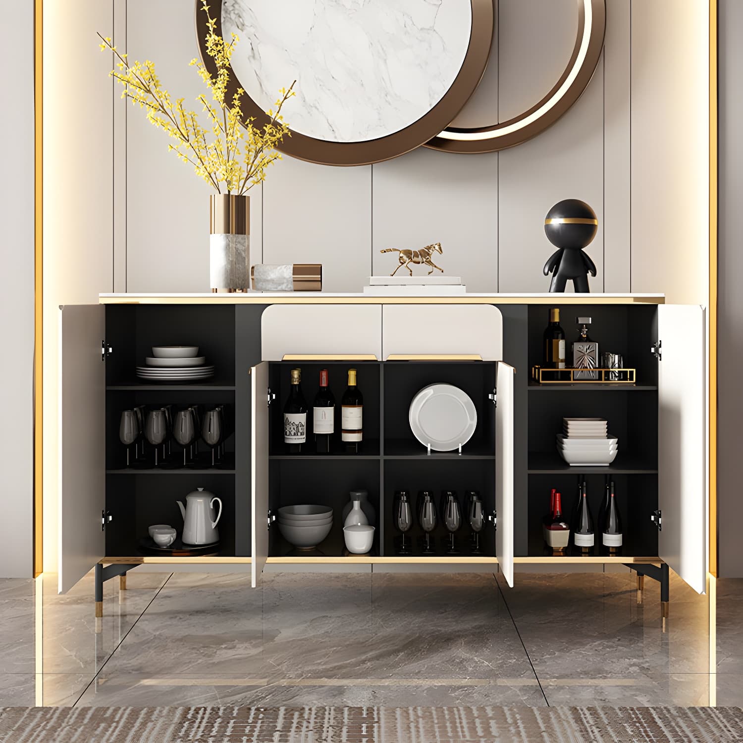 Modernism Sideboard 2 Drawers Server Cabinet with Storage for Dining Room - image 9