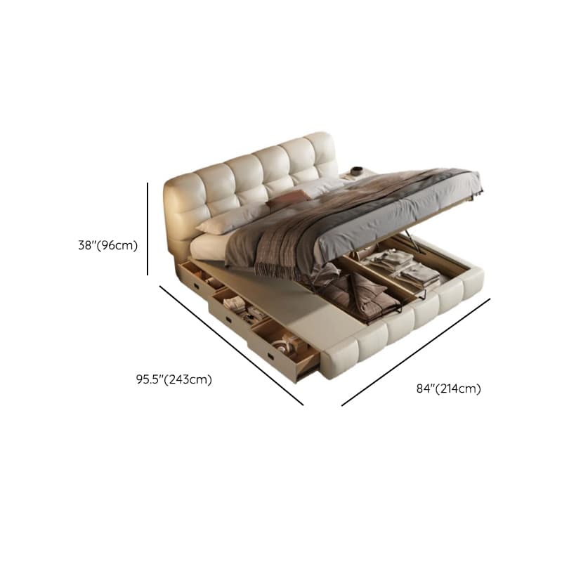 Beige Solid Color Storage Bed with 3 Storage Boxes, Pine Wood Frame, and Button-tufted Design for Living Room - image 21