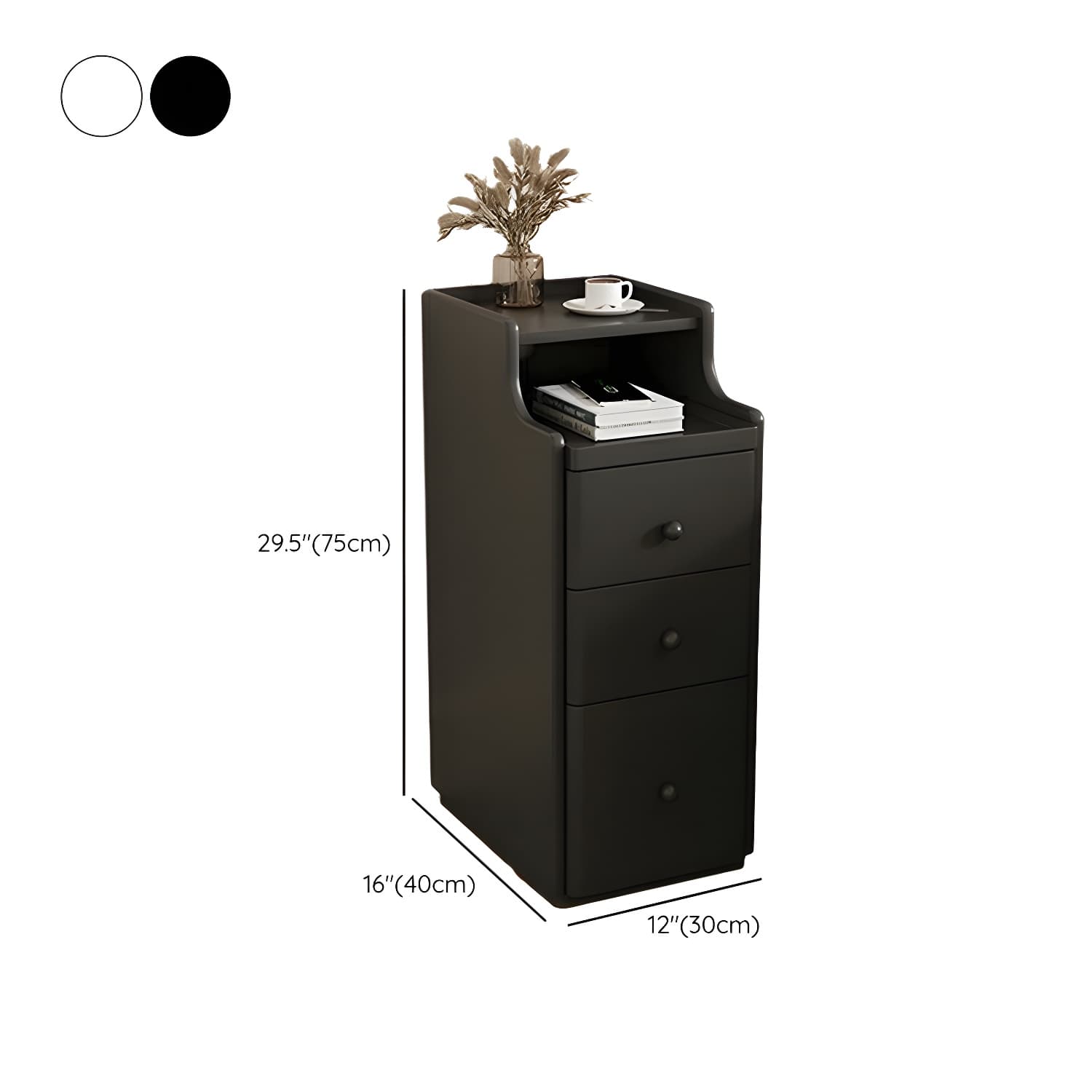 Modern Wood Open Storage Nightstand in Narrow Design with Drawers - image 12
