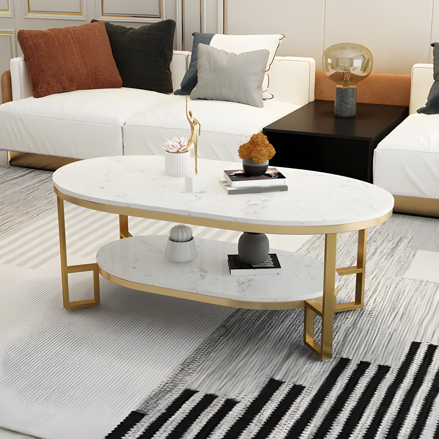 17.72" H Stone/Marble Top Coffee Table Frame Shelf Included Cocktail Table - image 15