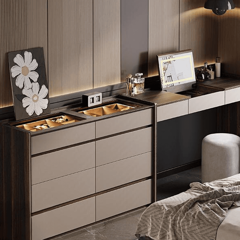 Multi-Purpose Vanity Set with 10 Drawers, Lighting, Push-Pull, 2-in-1 Functionality, Adjustable Touch and Brightness