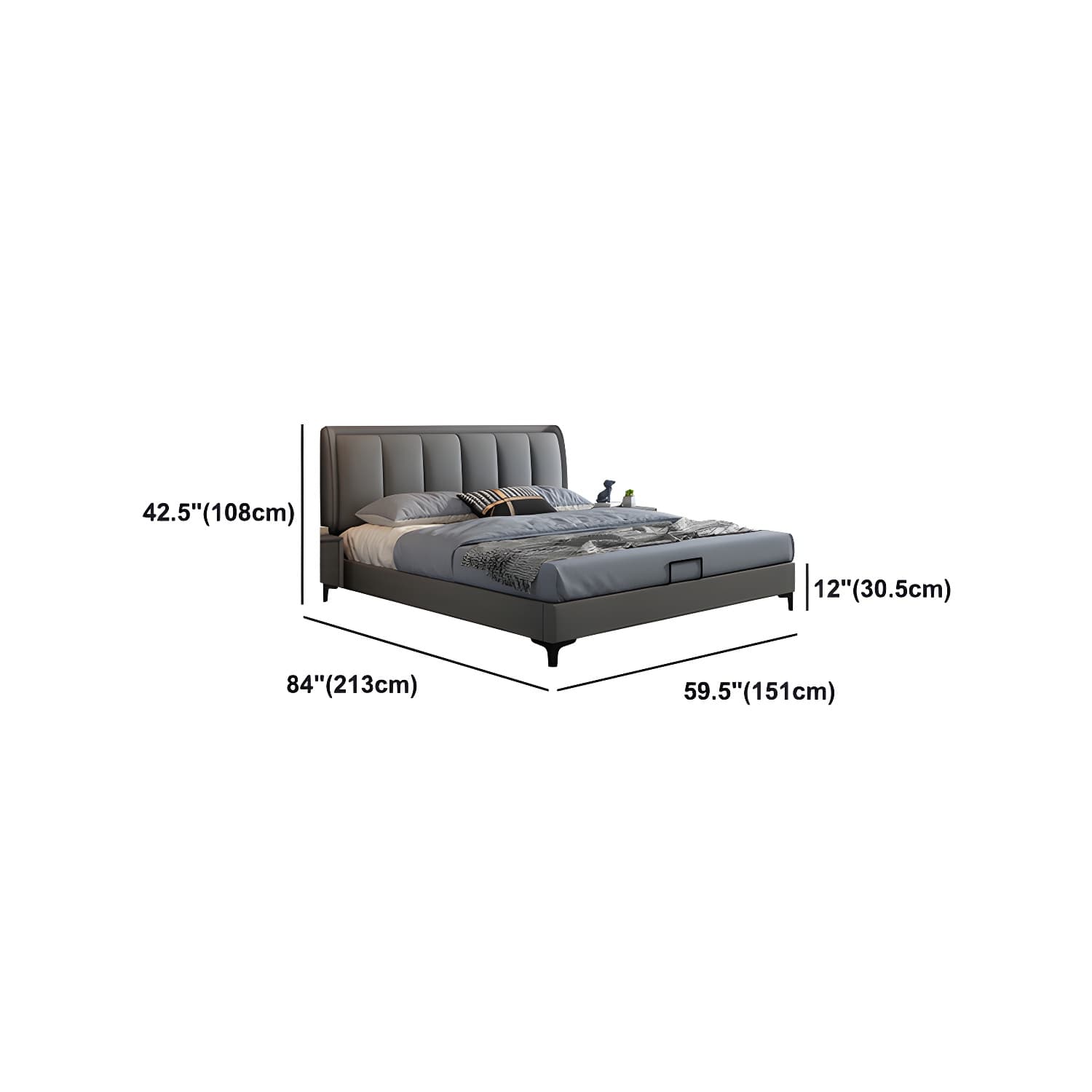 Grey Rectangular Headboard Standard Bed with Wooden Legs Bed - image 10