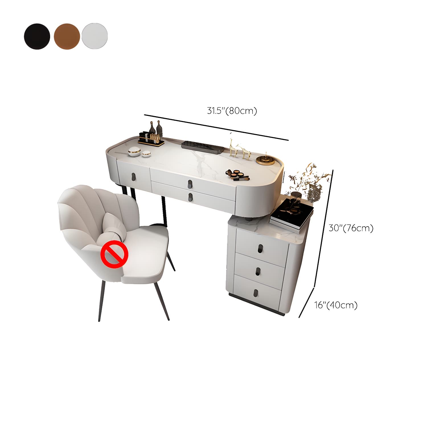 Glass/Stone Make-up Vanity Modern Vanity Dressing Table with Storage Drawers - image 19