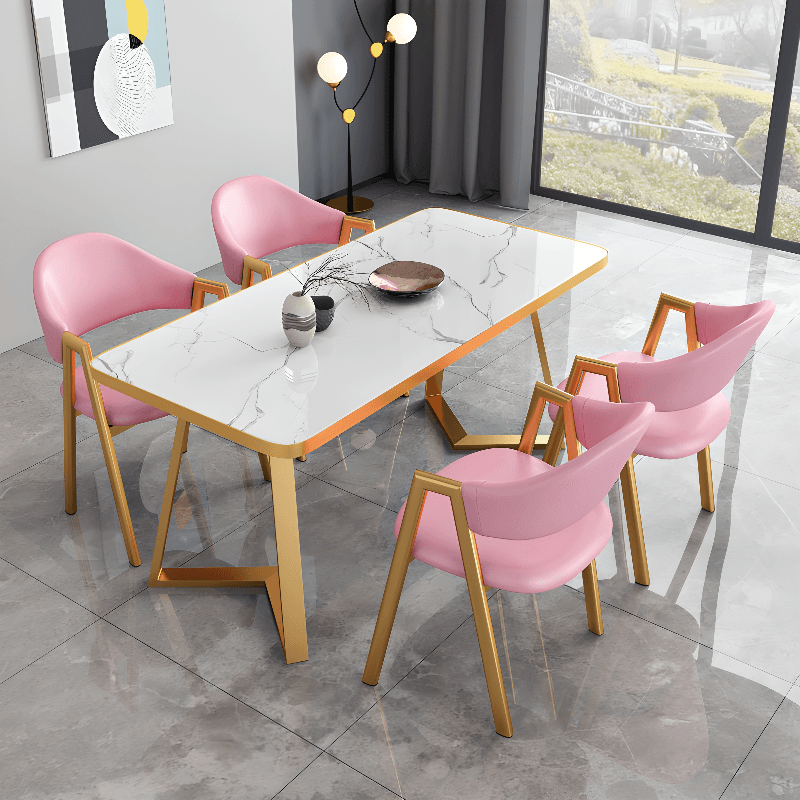 Luxurious Dining Table Set with Sleighing Base, Padded Chair with Back and Armrest, 5-piece White Finish - image 8