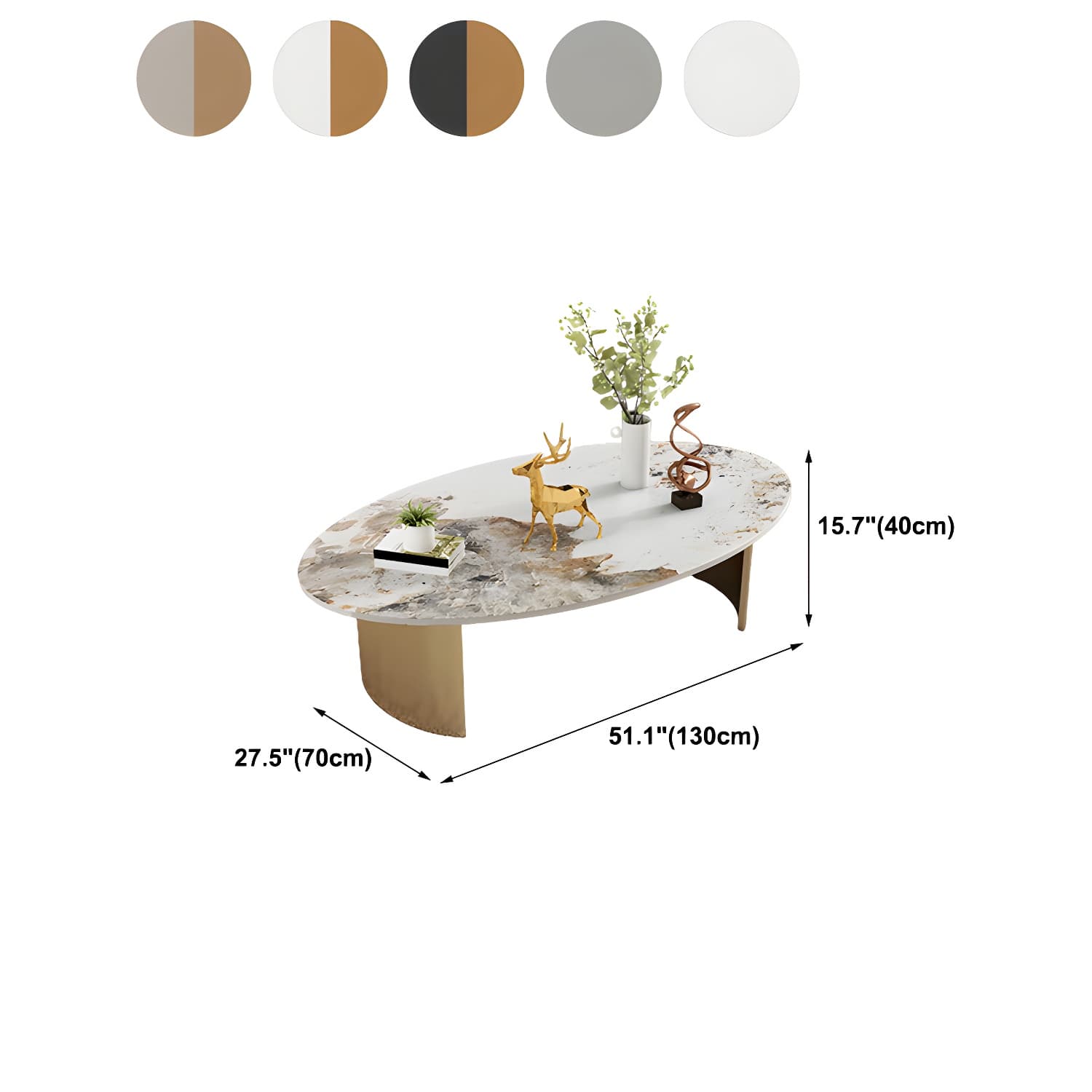 Glam Slate Coffee Cocktail Table Oval Cocktail Table for Living Room - image 11