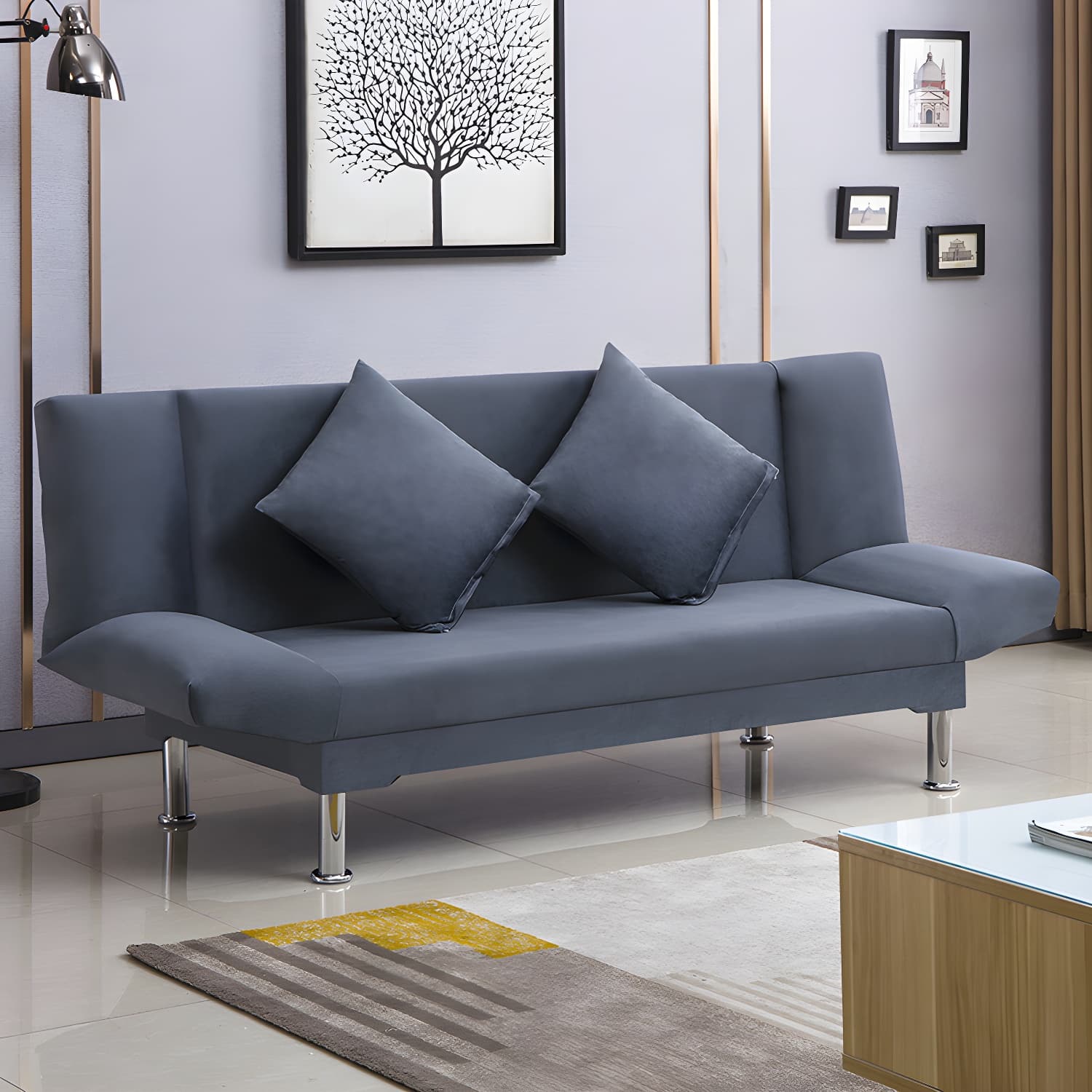 Silver Transitional Modern Tight Back Sofa Bed 29.53"High Armless Sofa Bed - image 16