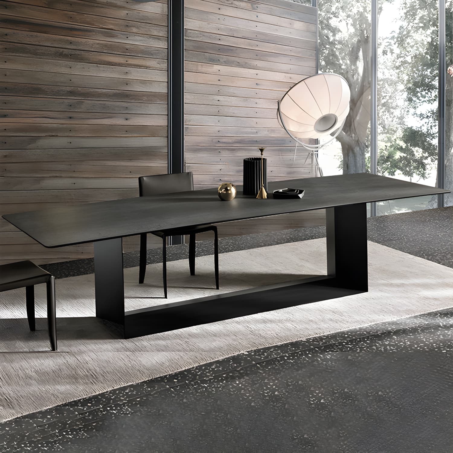 Rectangle Stone and Metal Dining table Modern Trestle Base Dining Table - image 12