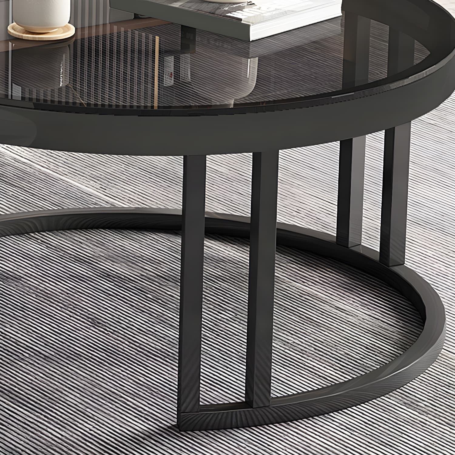 Round Tropical Coffee Table Storage 2 Nesting Coffee Table Set - image 17