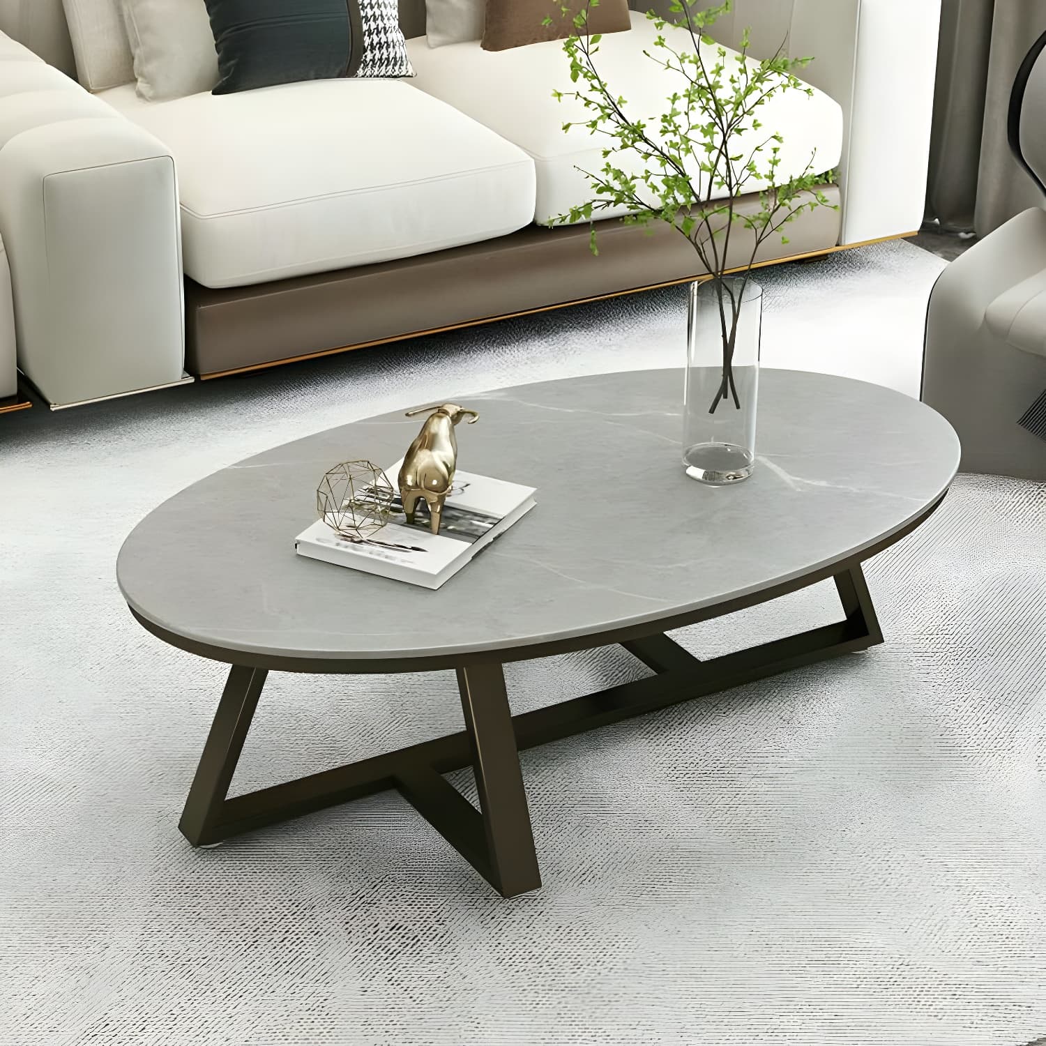 Faux Marble and Stone Coffee Table Cross Legs Cocktail Table - image 5