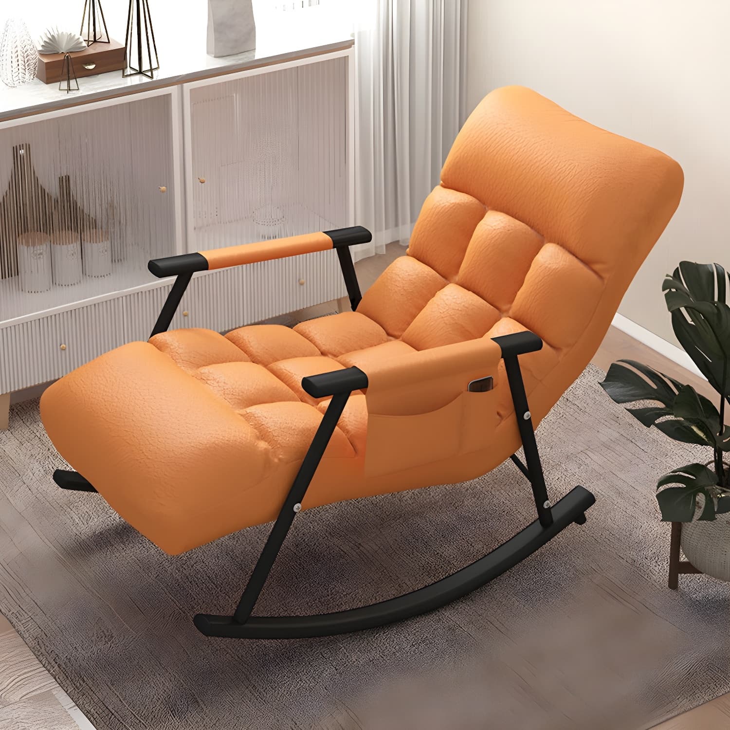 Modern Style Rocking Chair Faux Leather Upholstered Chair with Storage - image 7