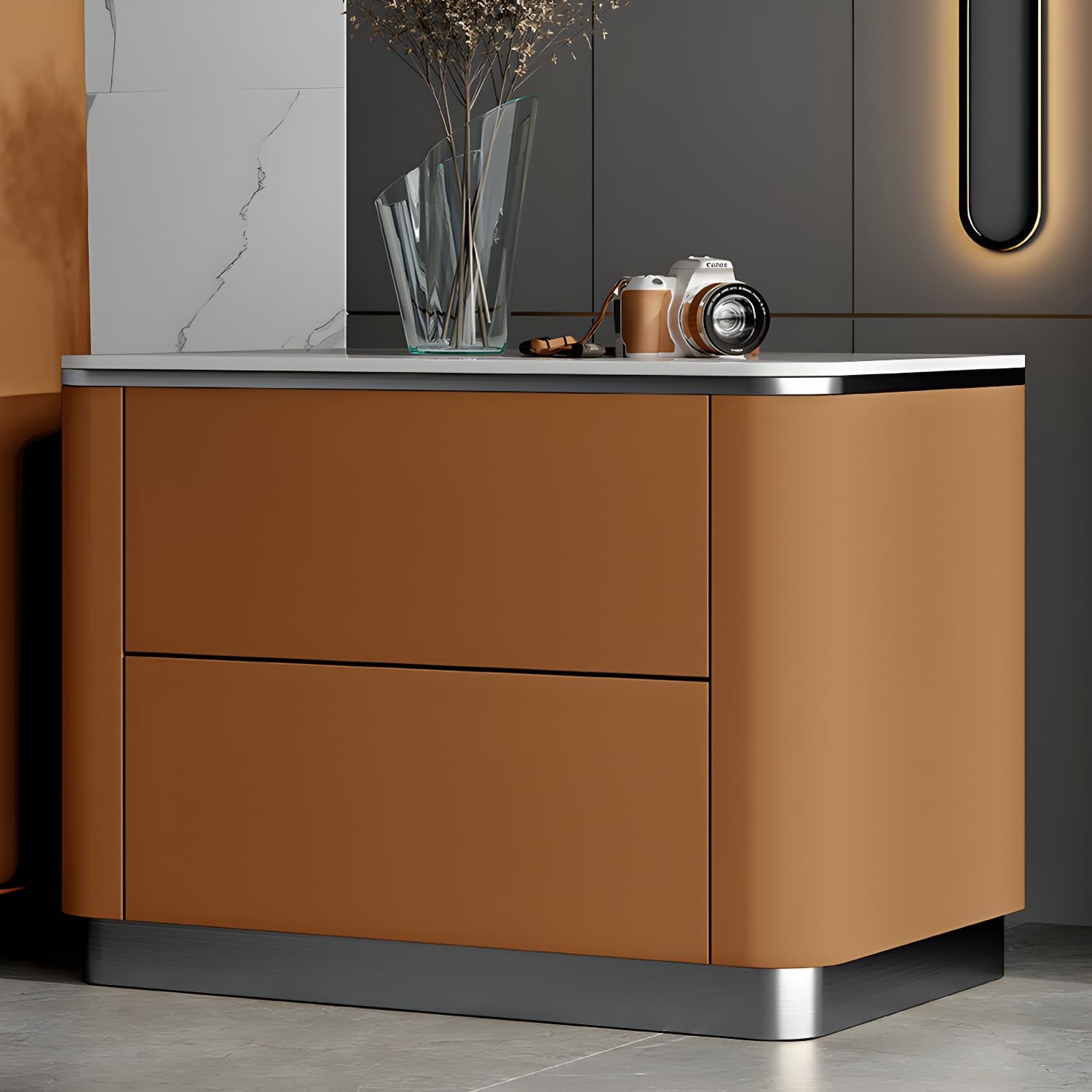 Stone Bedside Cabinet Classic Glam Bed Nightstand for Bedroom - image 10
