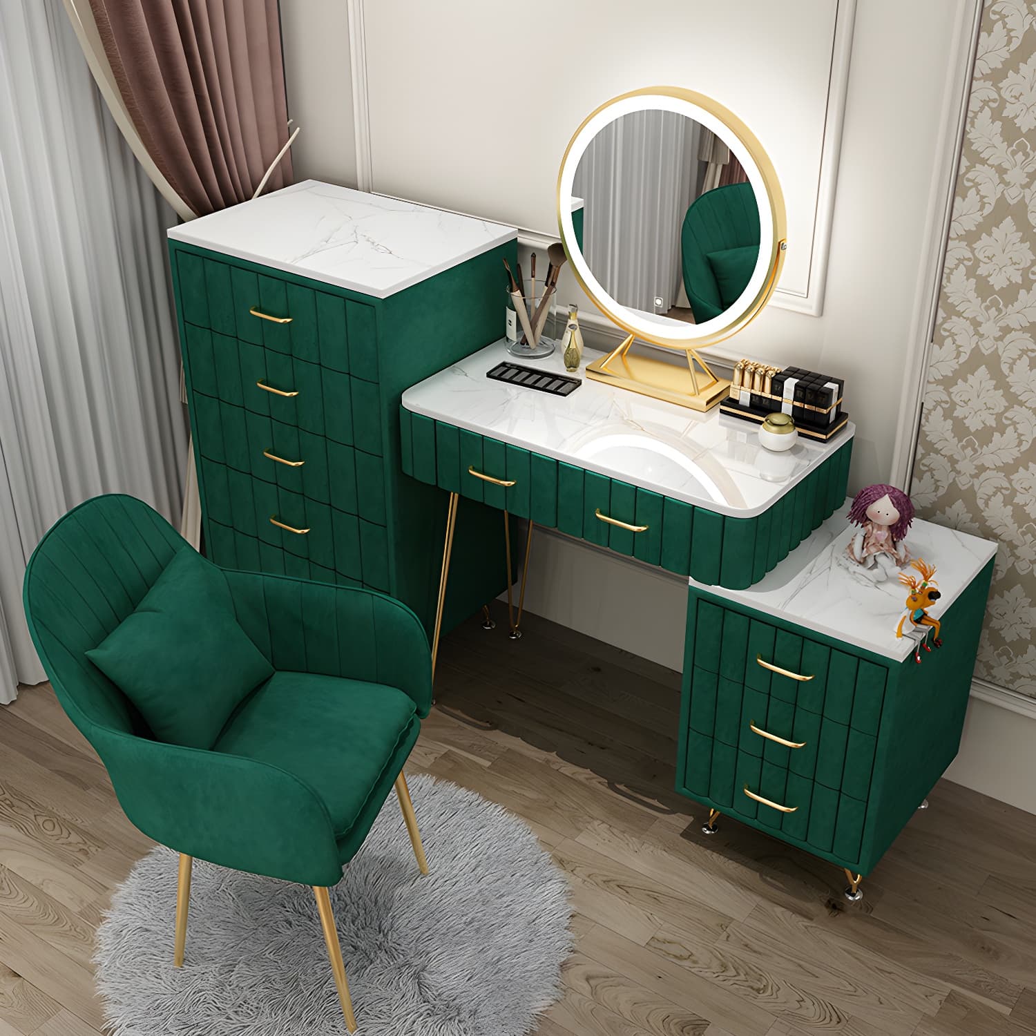 Contemporary With Drawer Wooden Bedroom Lighted Mirror Make-up Vanity