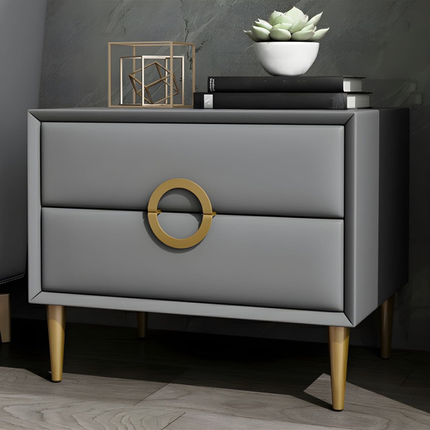Glam Style Solid Wood Two Drawers Nightstand with Legs for Bedroom - image 13