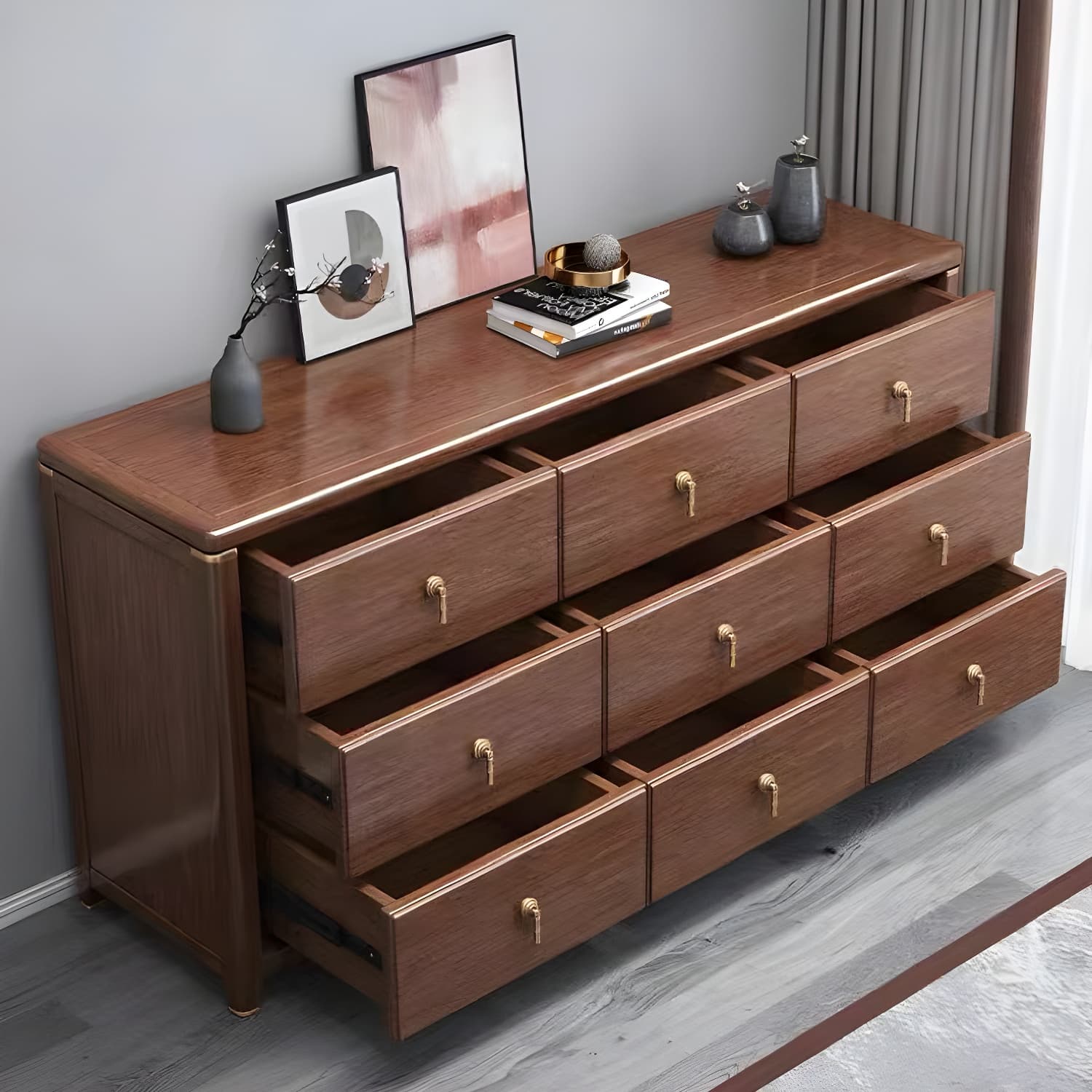 Mid Century Modern Chest Wood Rectangular Chest in Walnut Finish - image 3