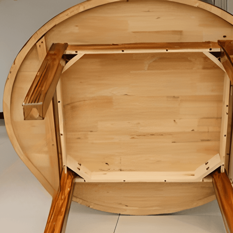 Minimalist Rounded Wood Slab Dining Table Set with 4 Legs and Fixed Table in Tan/Unfinished - image 4
