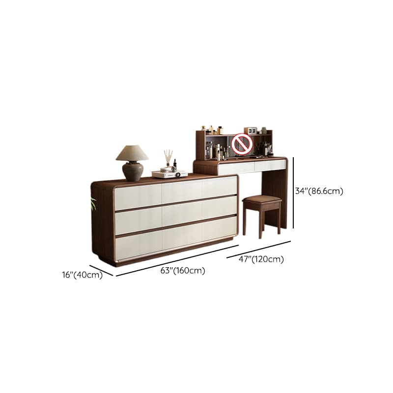 Simplistic Large Vanity Set with Rubberwood Table Top and Auburn Seat, Featuring 8/11/5 Drawers, No Suspension - image 14