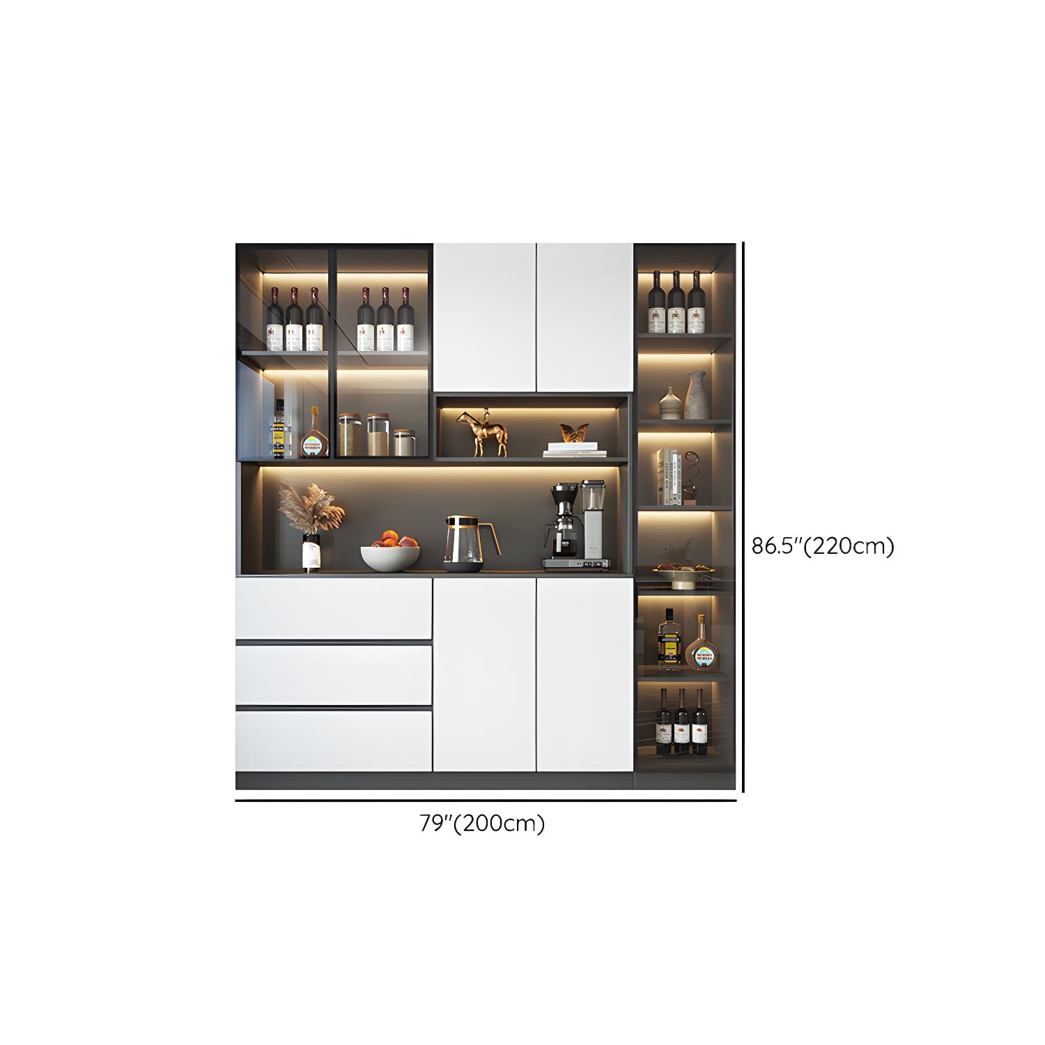 Modern Glass Adjustable Shelving Doors Wood Sideboard Cabinet with Cabinets and Drawers - image 22