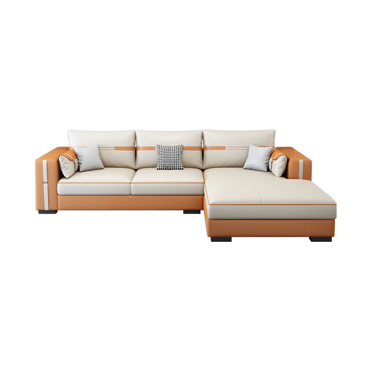 Scandinavian Wood Frame Beige Faux Leather Stationary Sectional Sofa with Cushion Back - image 12