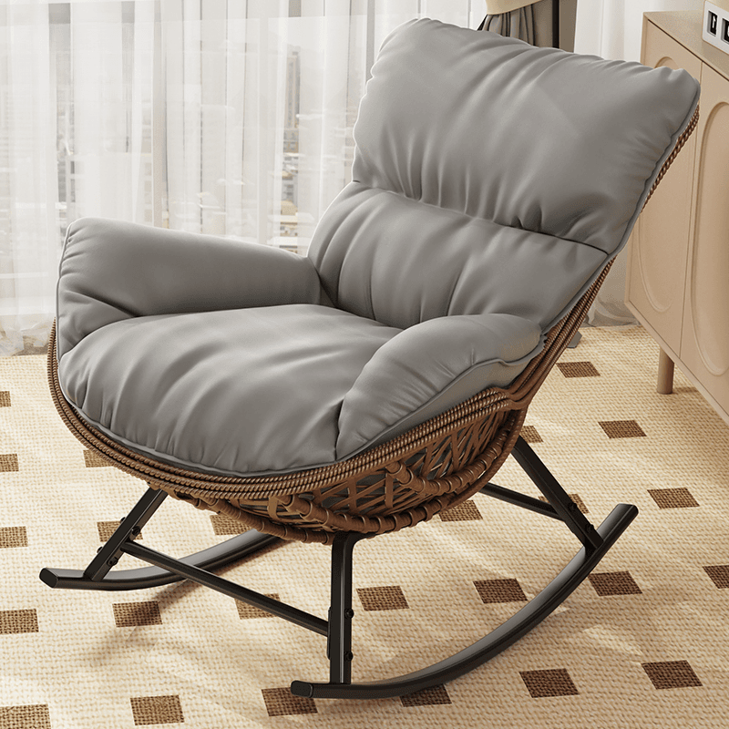 Simple Upholstered Rocking Seat with Scratch-tolerant Padded Design and Ottoman