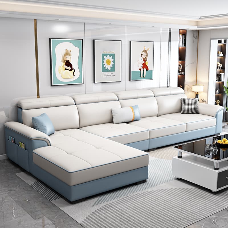 Modern L-Shaped Tech Cloth Sectional Sofa Chaise - 3 Piece Set with Adjustable Headrest and Storage