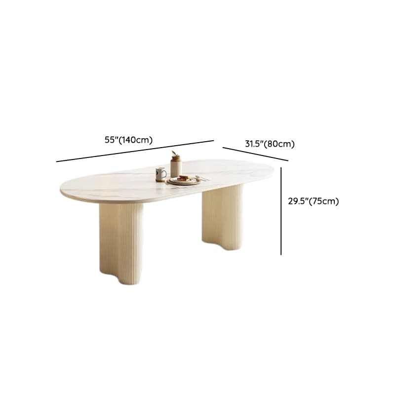 Modern Simple Style Oval Slate Dining Table Set with Dual Footing, Solid Back Panel in Chalk Color - image 15
