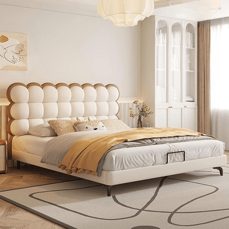 Solid Color Storage Included Panel Bed with Stitch-tufted Panel Headboard and Sponge Upholstery