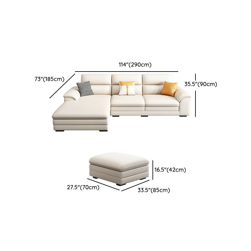 Standard Genuine Leather Sectional, Pillow Top Arm, Cushion Back, Beige, Birch Wood - image 28