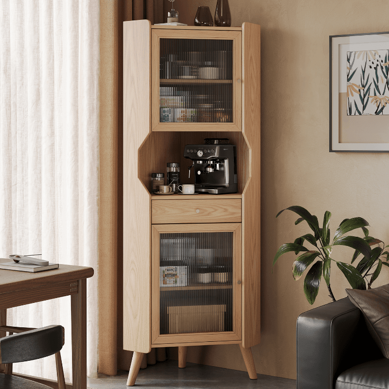 Accent Cabinet with 1 Drawer, 2 Cabinets, Glazed Door, Adjustable Shelf, Cabinet Knobs, Sepia/Wood Color Top, and Stain Resistant Finish