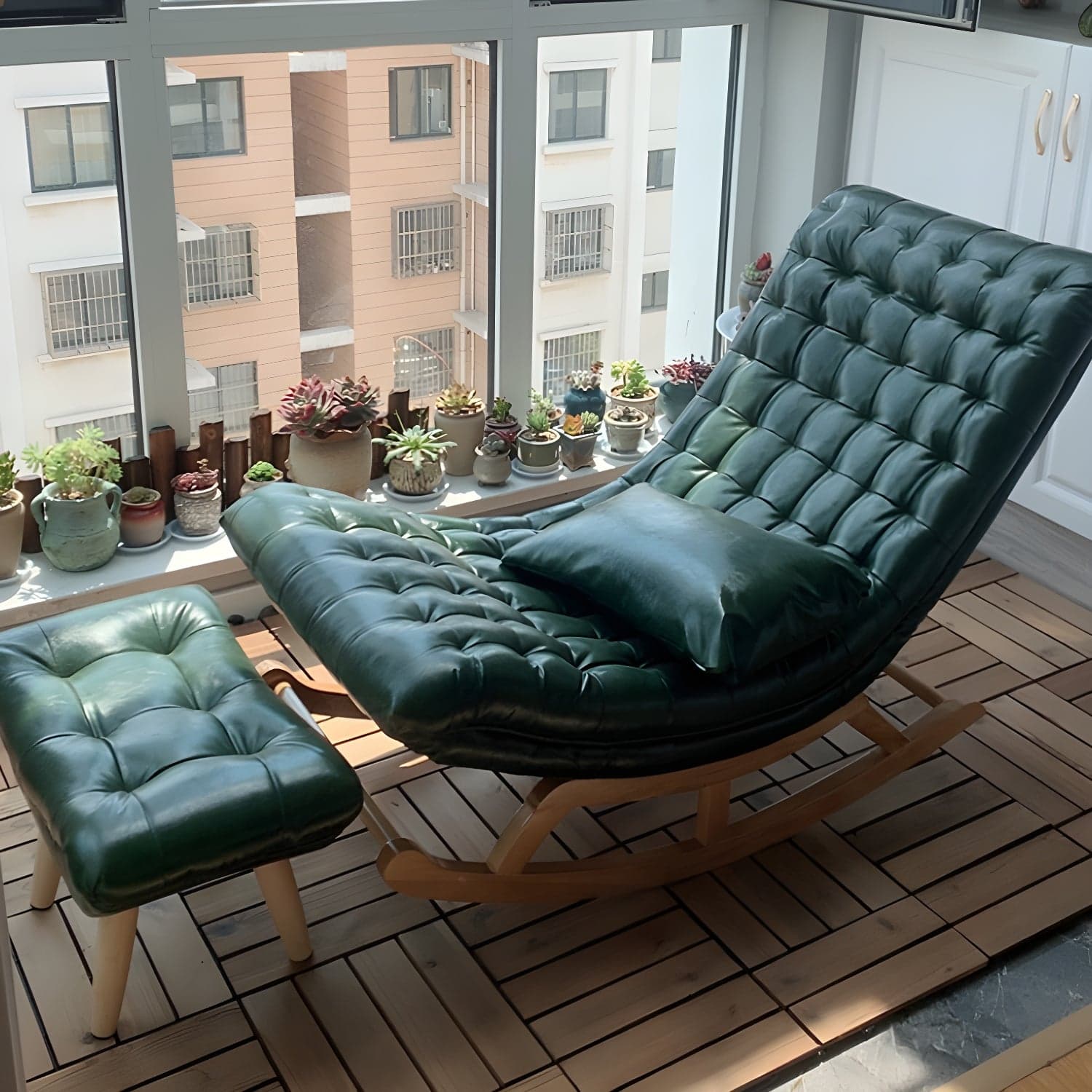 Indoor Leisure Chaise Chair Modern Wooden Upholstered Rocking Chair - image 3