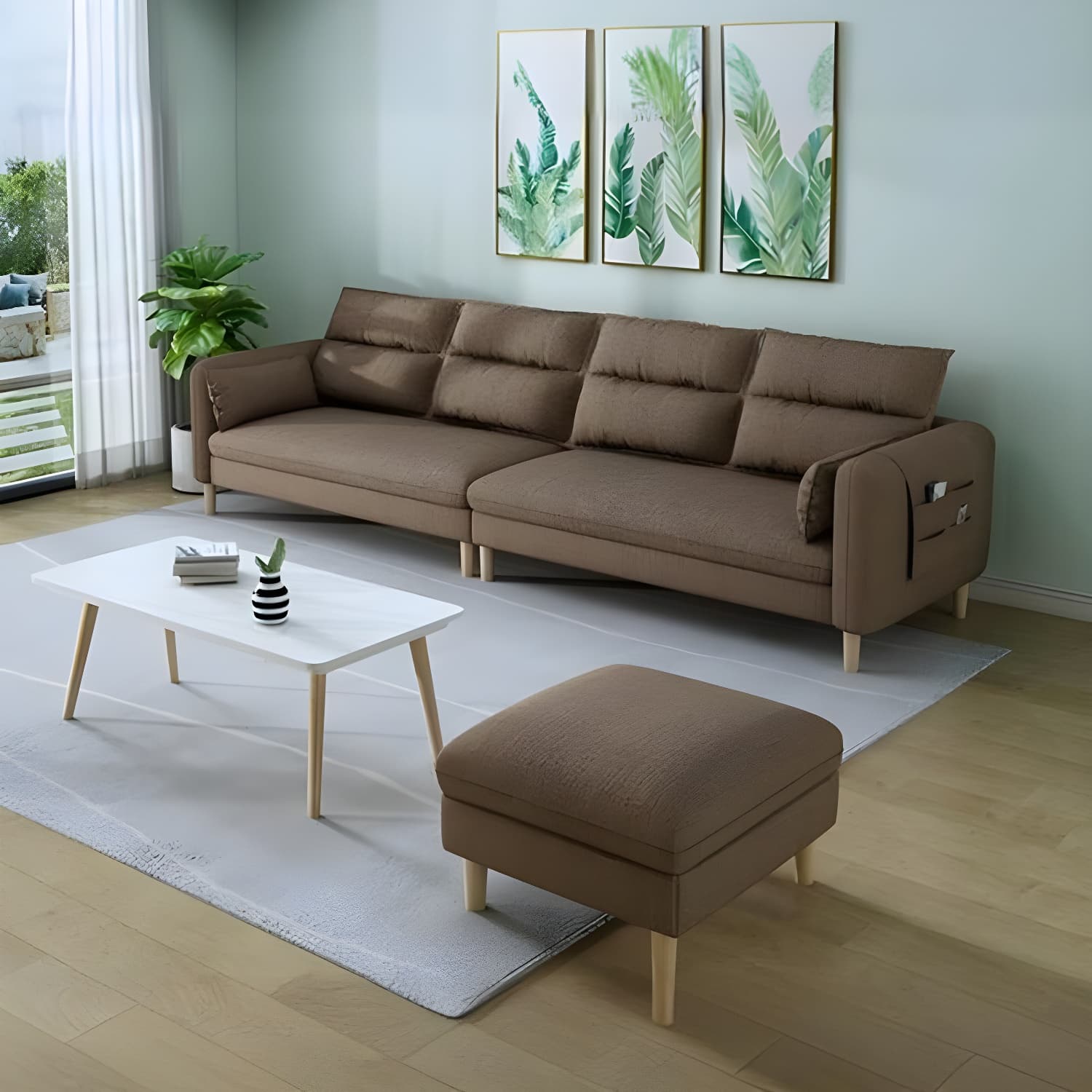Modern Square Arm Storage Sofas with Loose Back and Ottoman for Living Room - image 4