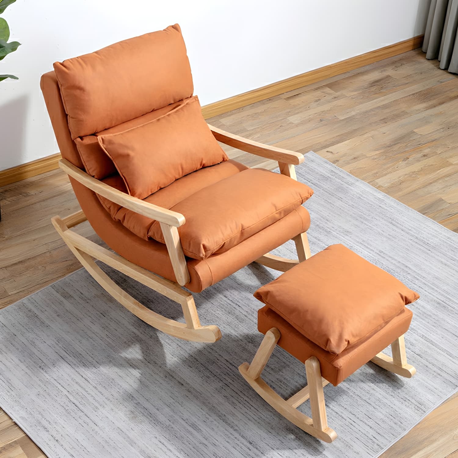 Modern Upholstered Rocking Chair with Track Arms and Ottoman for Stylish Interior Design - image 10