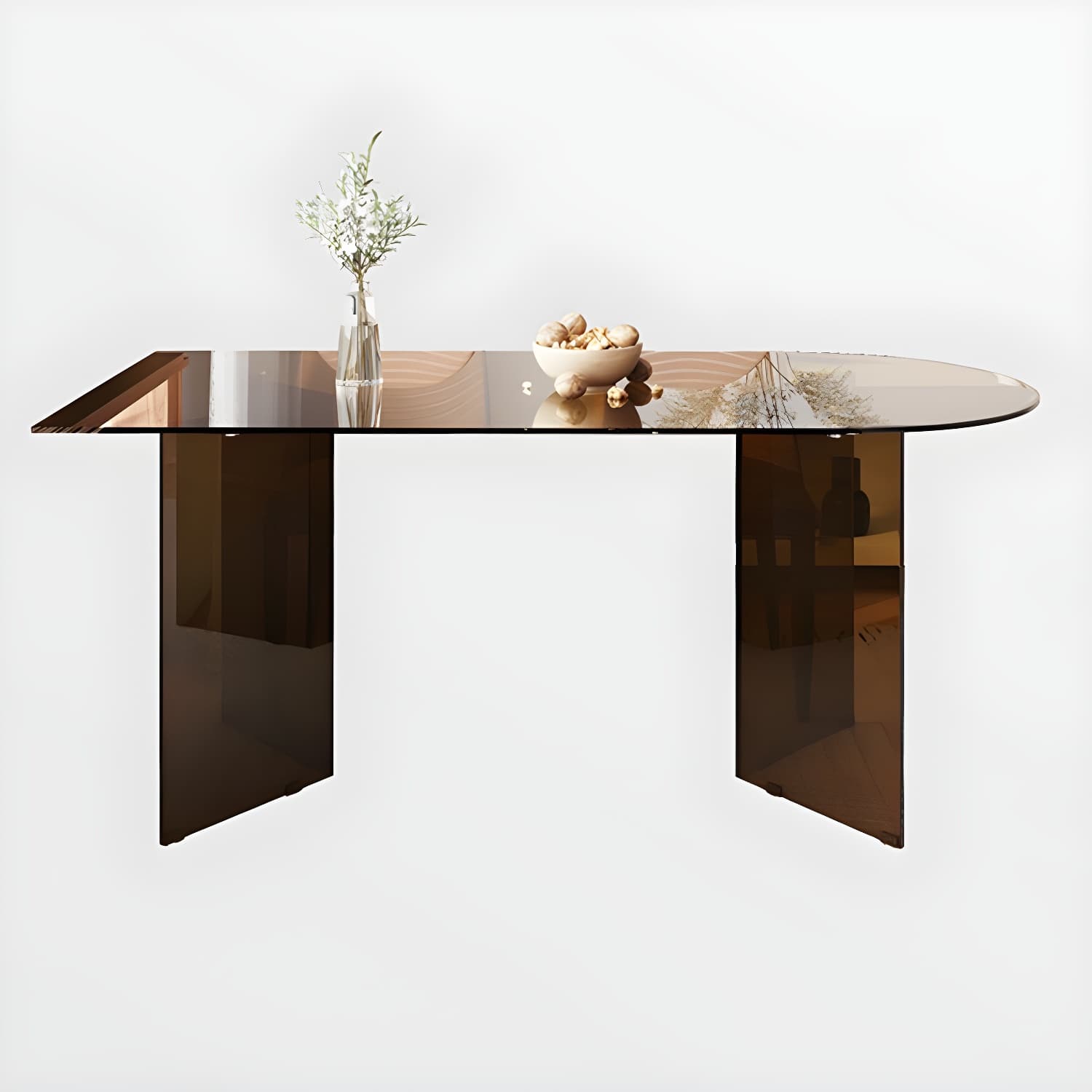 Glass Modern Top Space Saving Dining Table with Double Pedestal - image 9