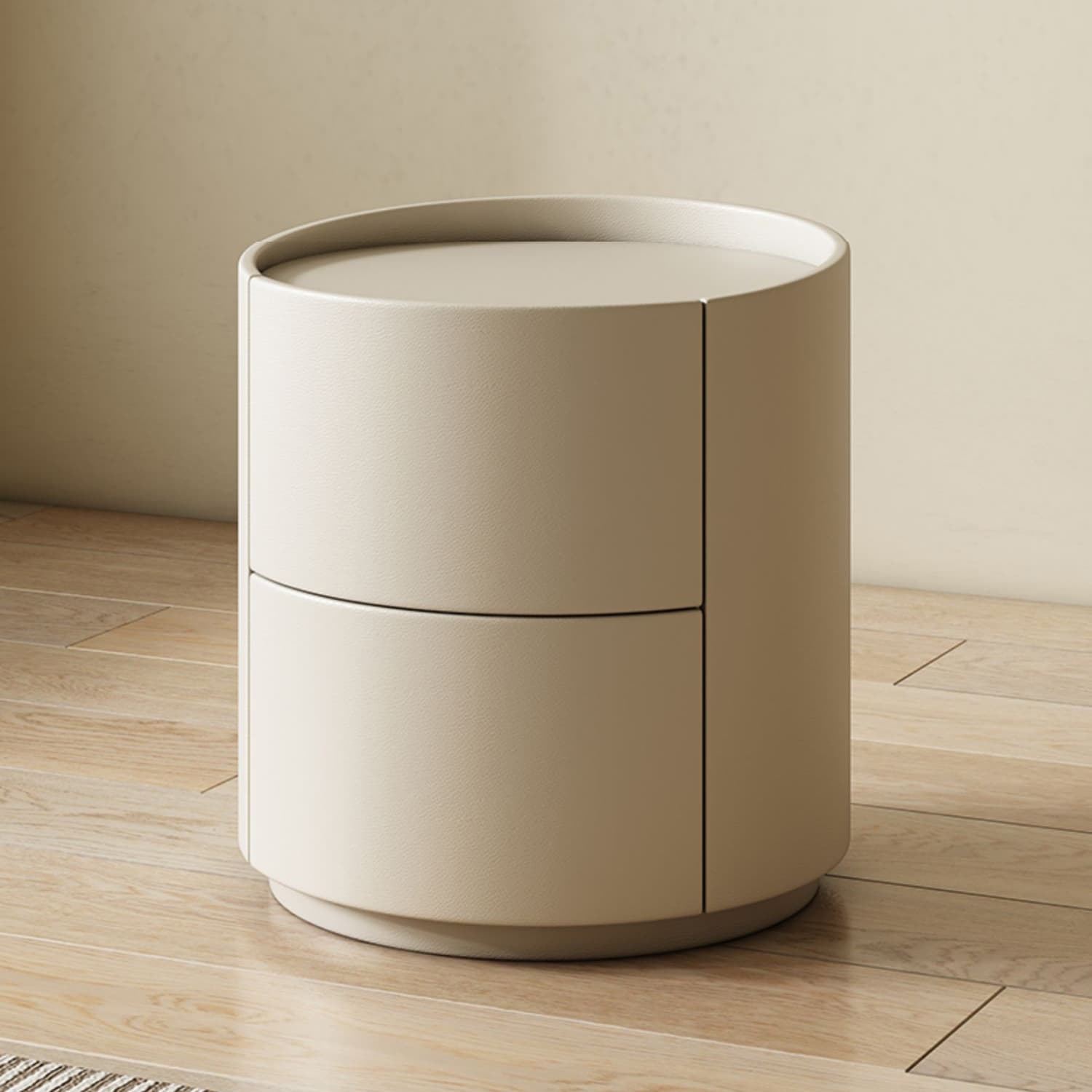 Modern Faux Leather Nightstand with 2 Drawers in Light Wood Tone - image 15