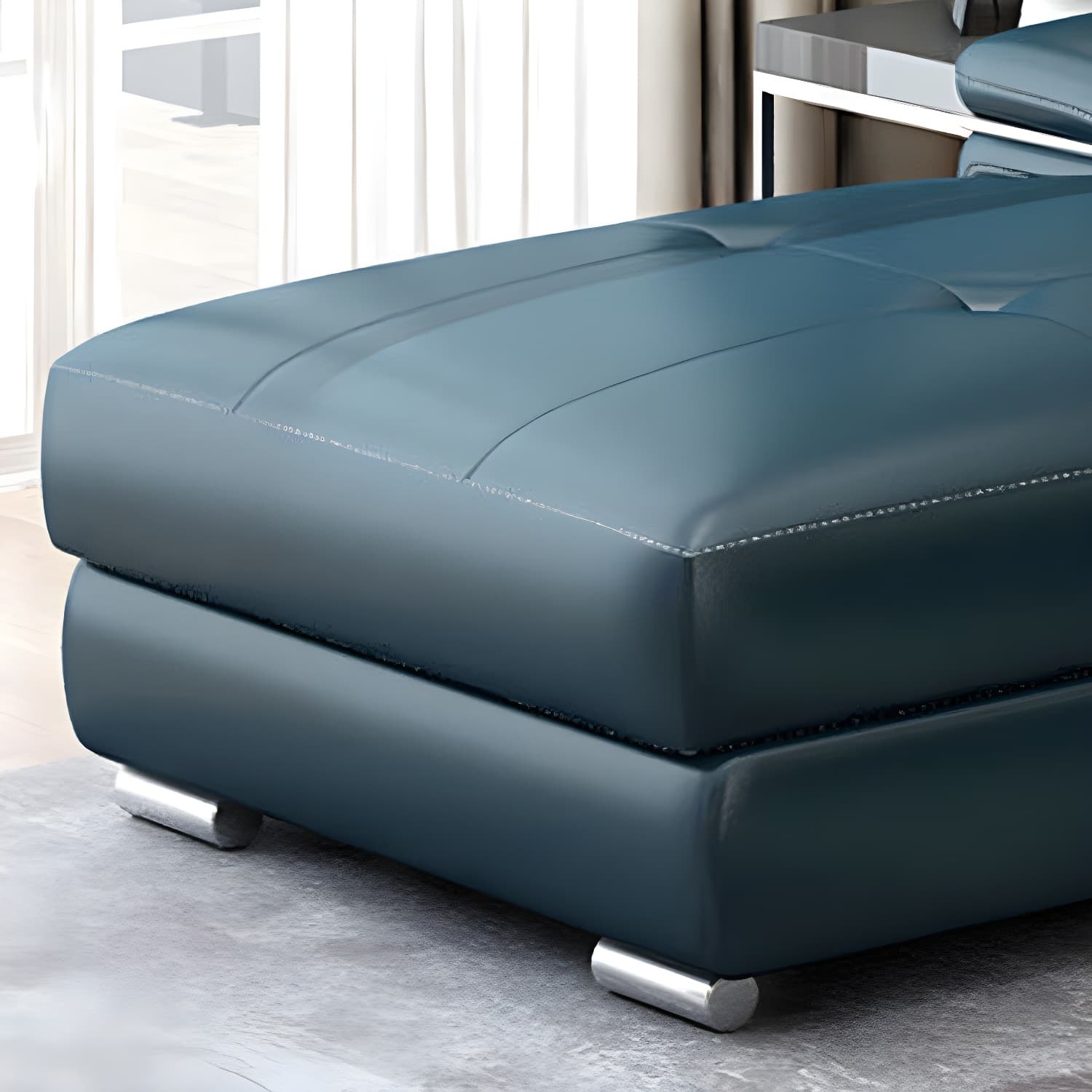 Genuine Leather Sectional 34.65"High Pillow Top Arm Sofa with Storage, Blue - image 10