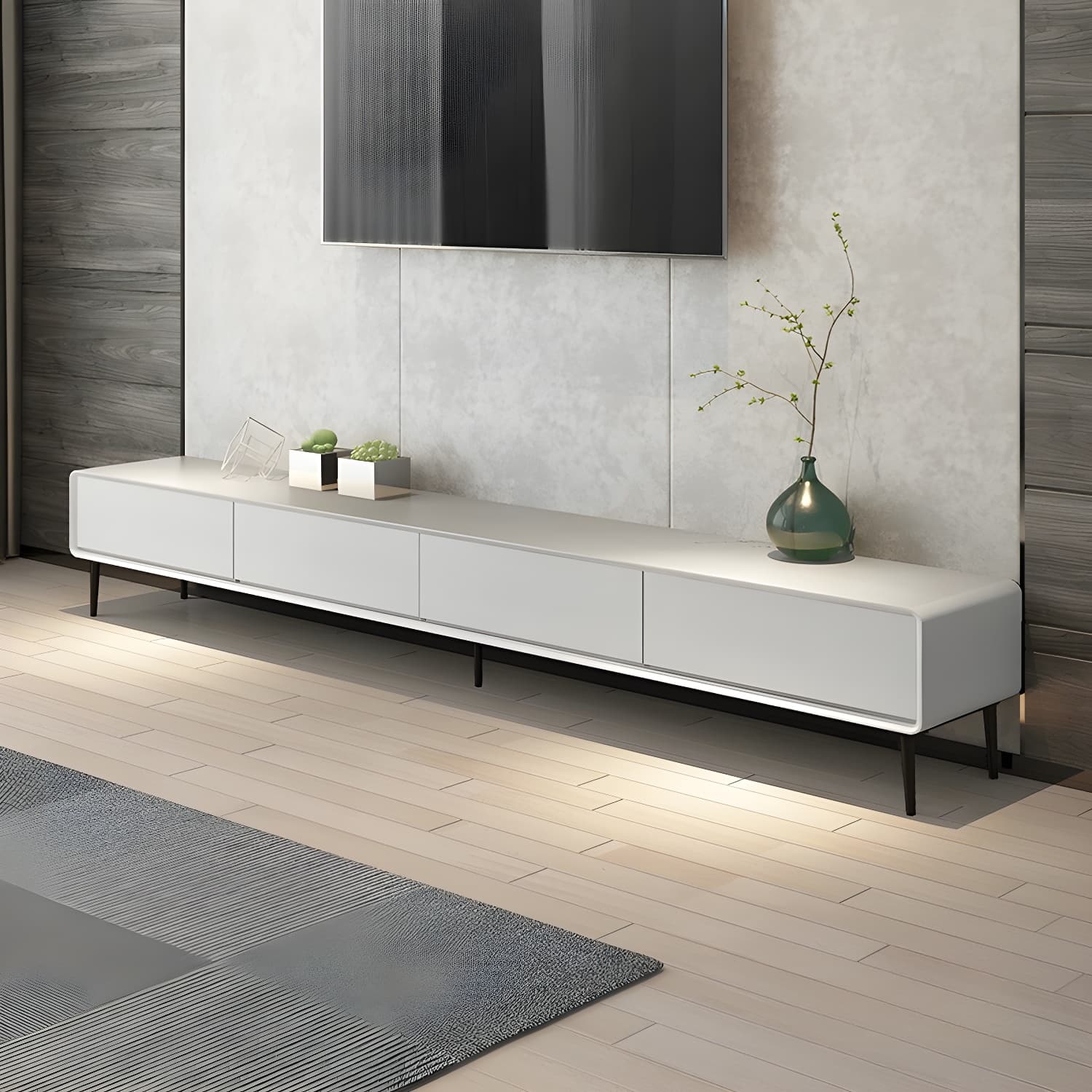 Modern Wooden Long and Low TV Stand with 4 Drawers, No Assembly Required, Dark Tone - image 10